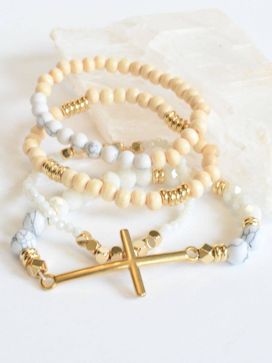Gold Cross Bracelet Set