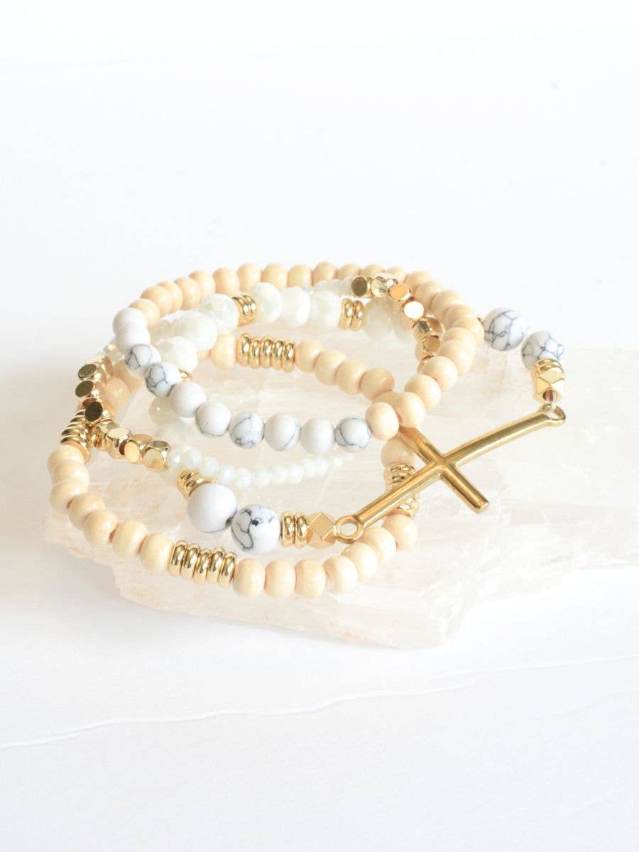 Gold Cross Bracelet Set