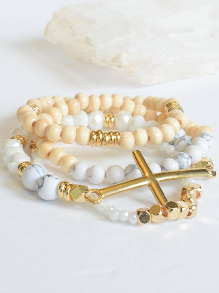 Gold Cross Bracelet Set