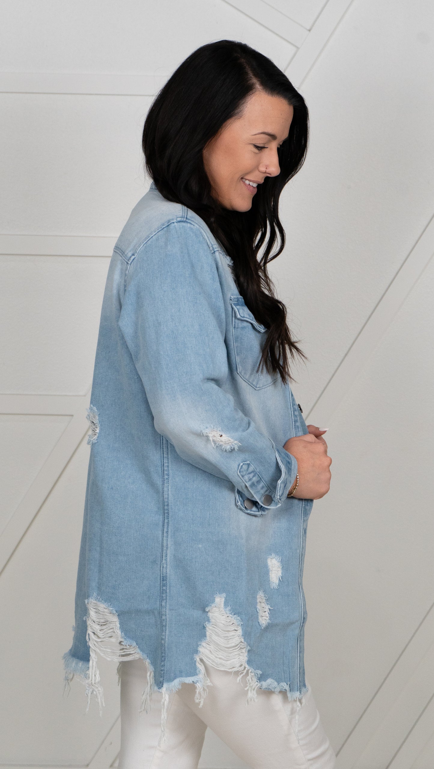 Frayed Long Denim Jacket