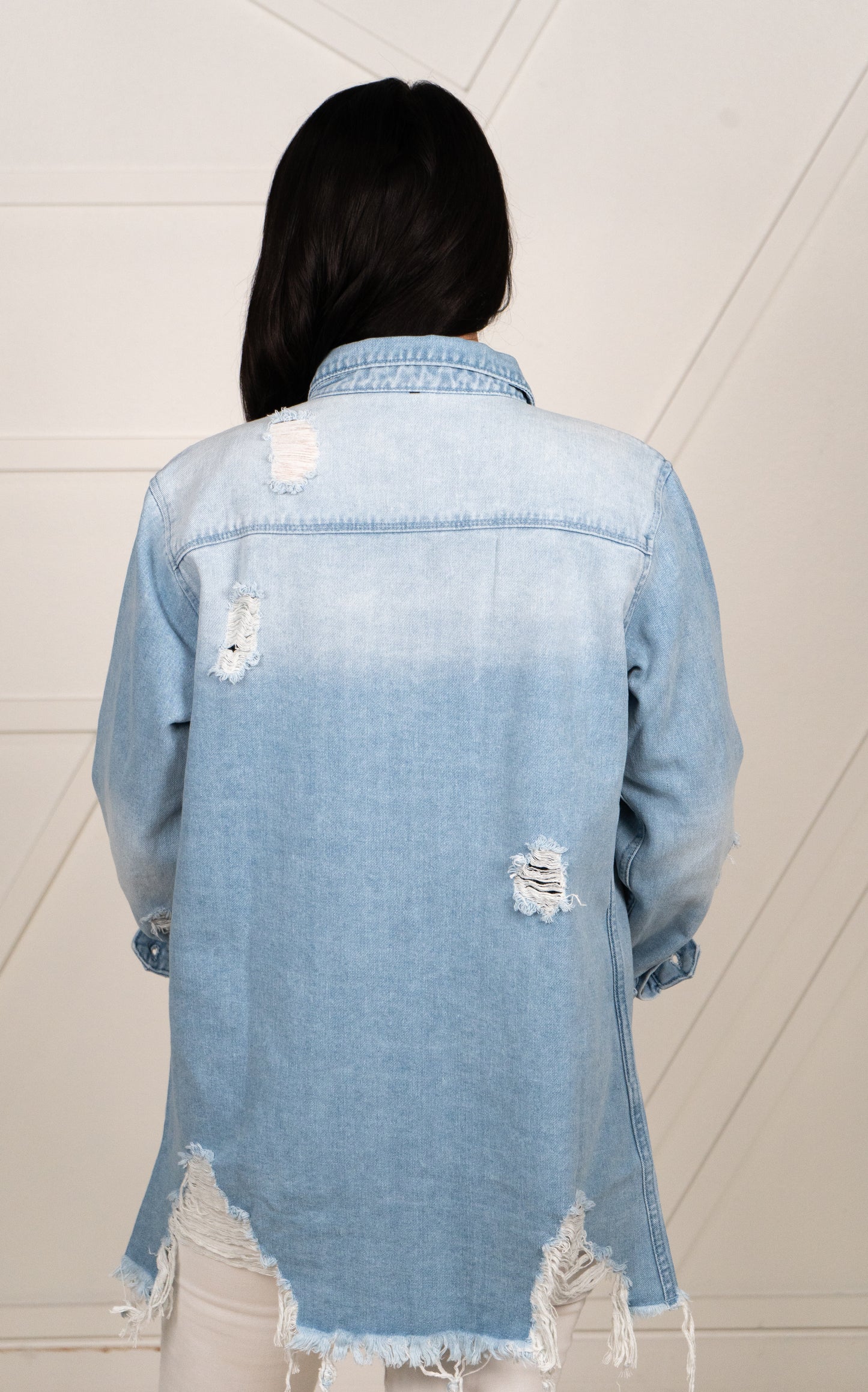 Frayed Long Denim Jacket