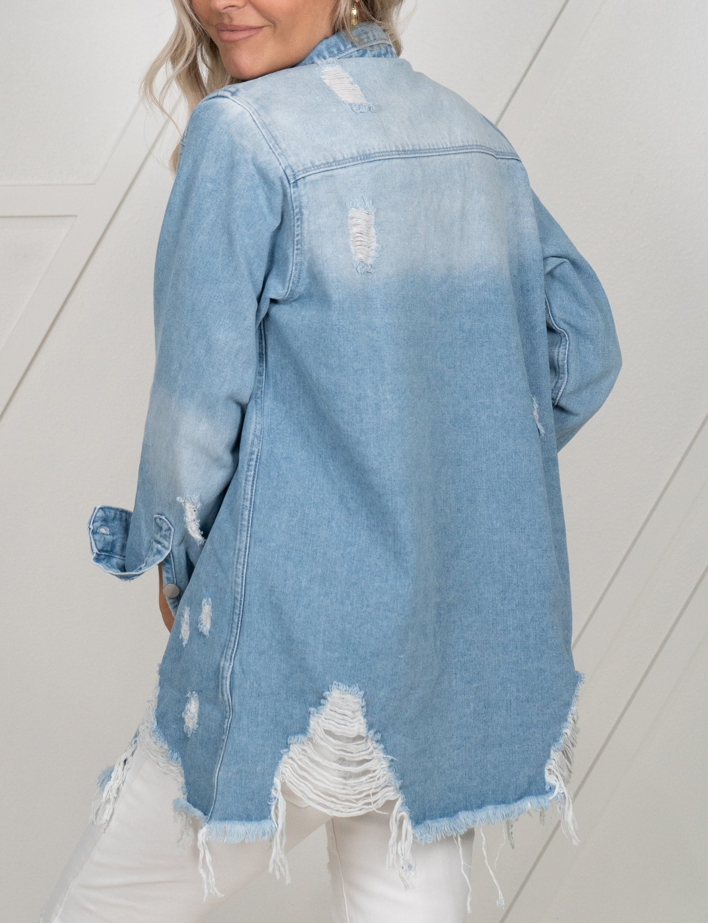 Frayed Long Denim Jacket
