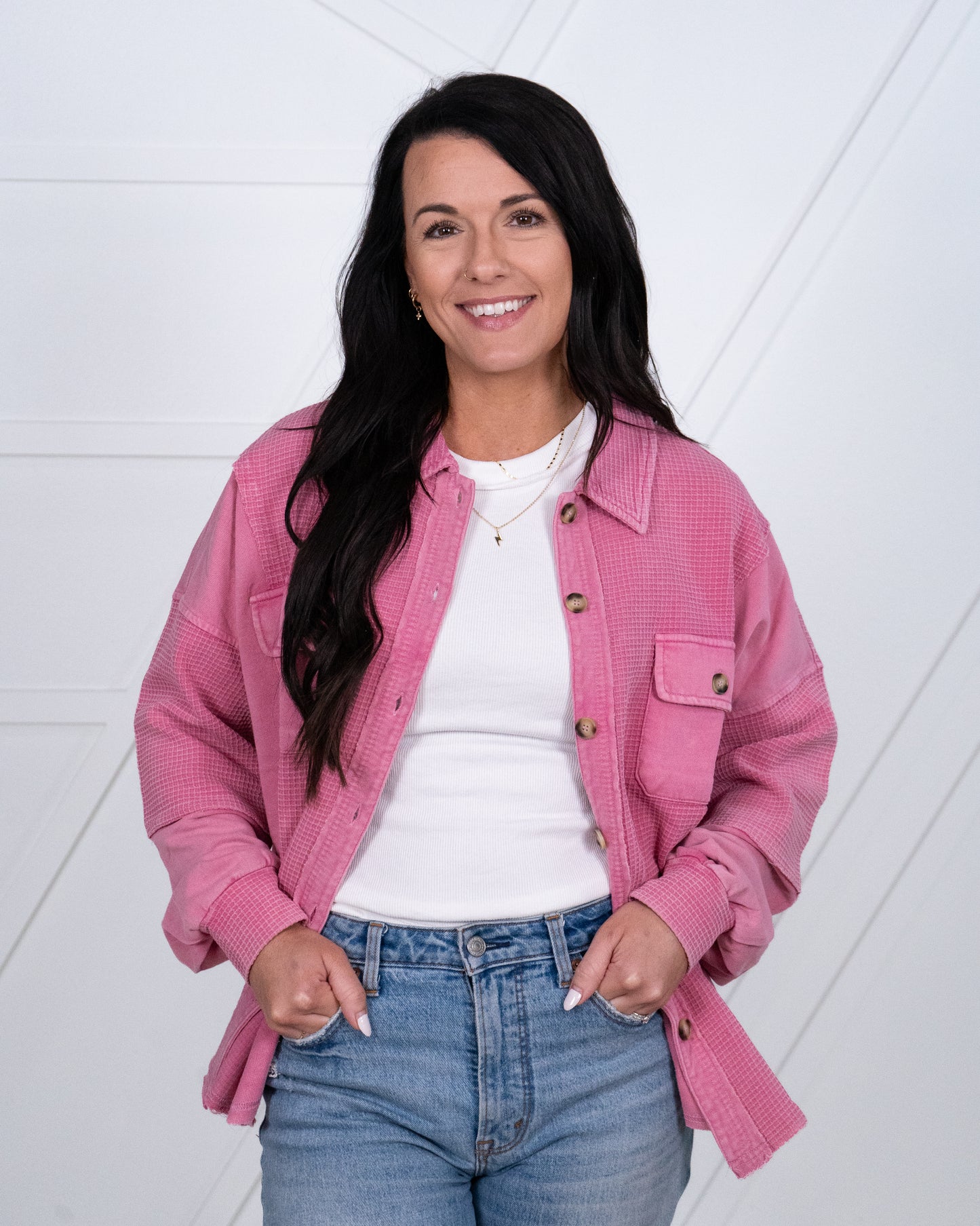 Washed French Terry Waffle Shirt Jacket