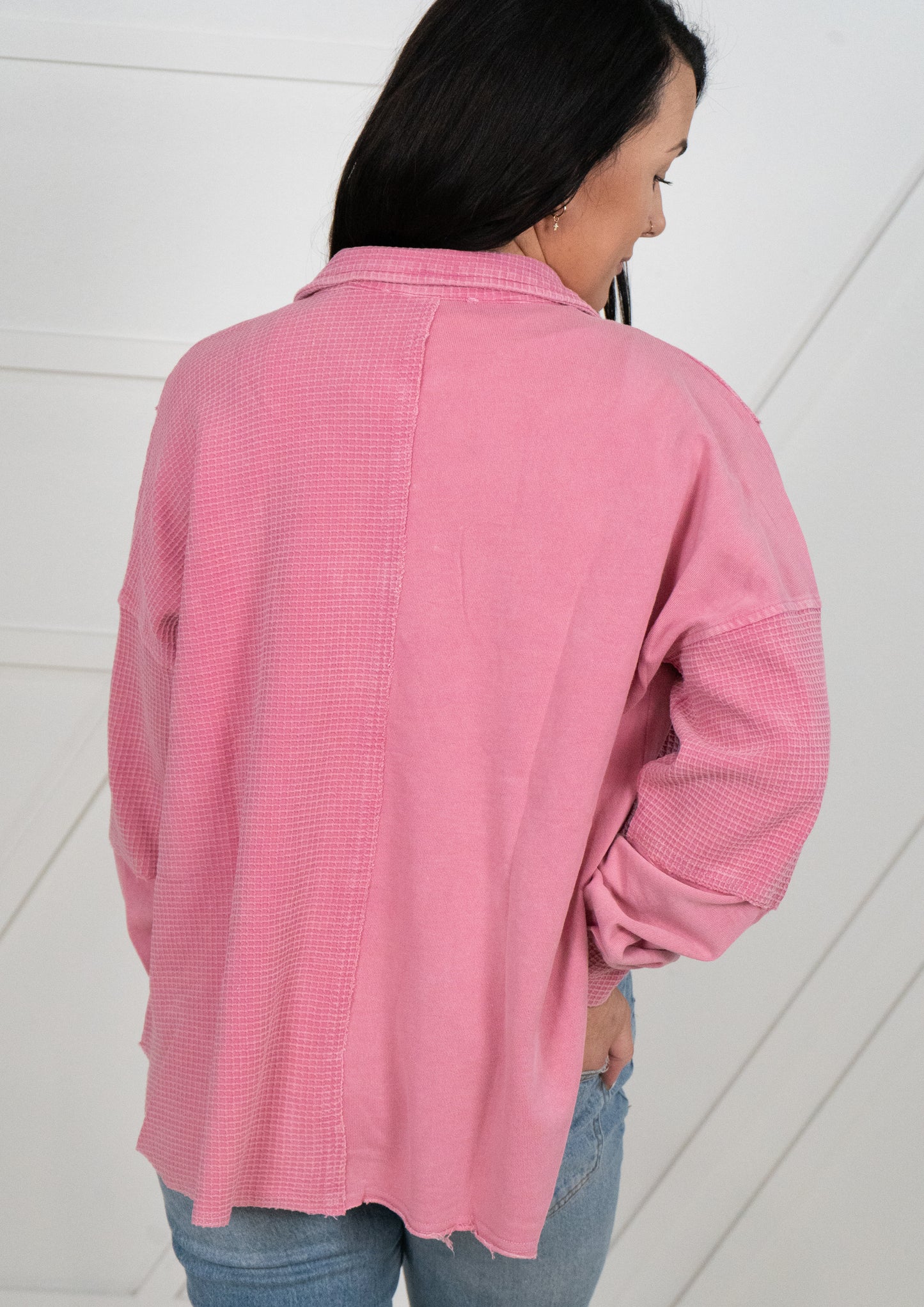 Washed French Terry Waffle Shirt Jacket