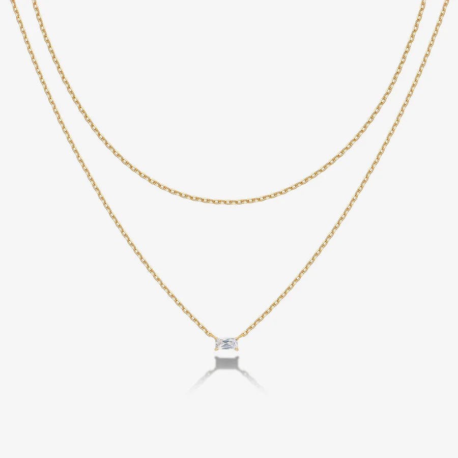 Layered Baguette Pendant Necklace