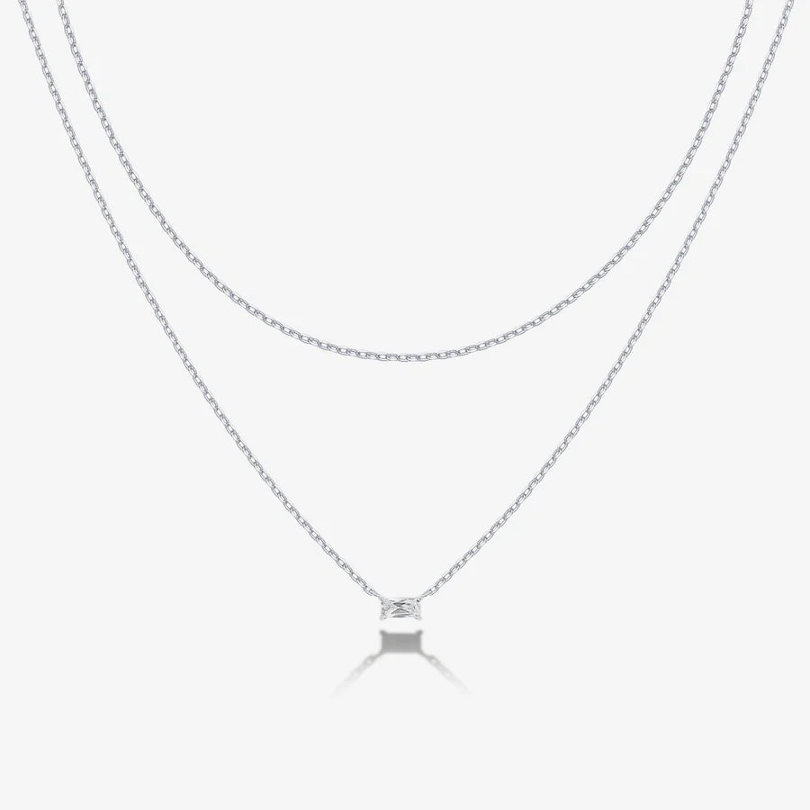 Layered Baguette Pendant Necklace