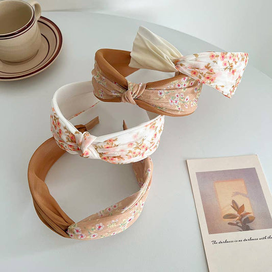 Peach Floral Printed Knot and Twist Headband