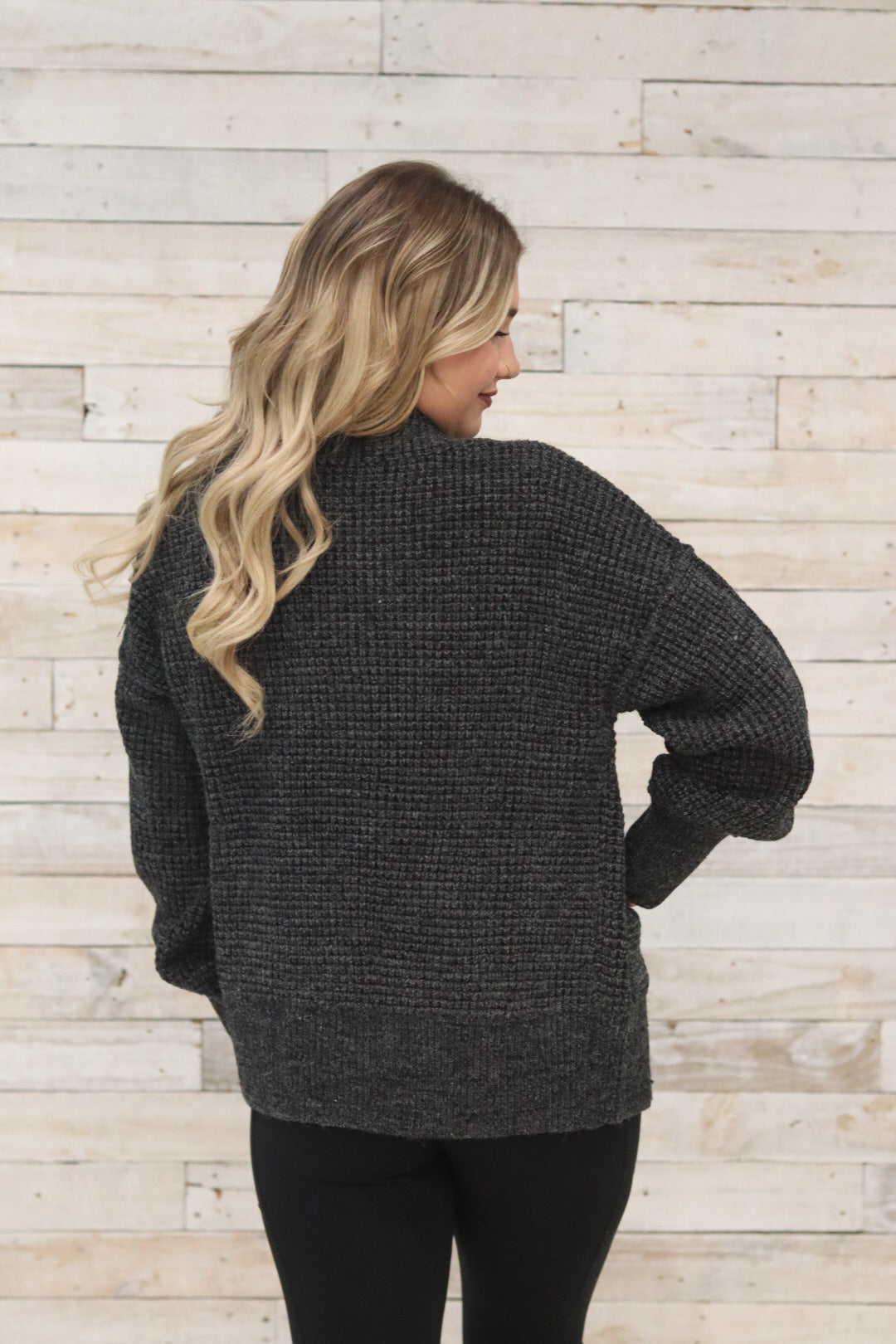 Chunky Waffle Open Front Cardigan