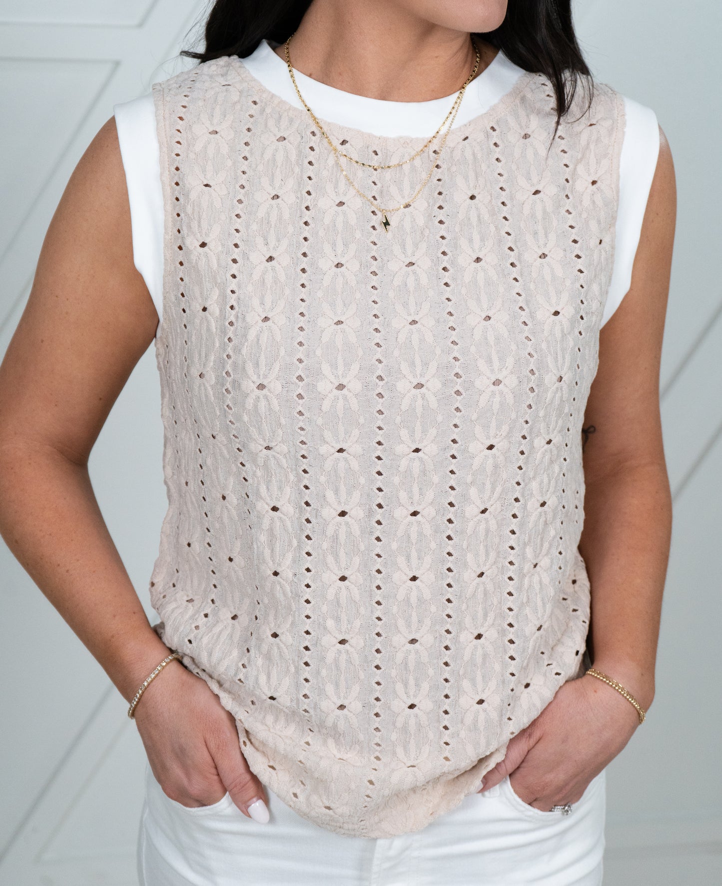 Floral Textured Crew Neck Top