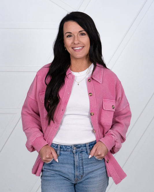 Washed French Terry Waffle Shirt Jacket