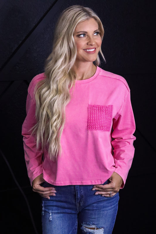 Lace Patch Pocket Long Sleeve T-Shirt